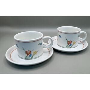 Midwinter Stonehenge Tea Cups Saucers Set of 2 Crocus Retro England Floral 70s